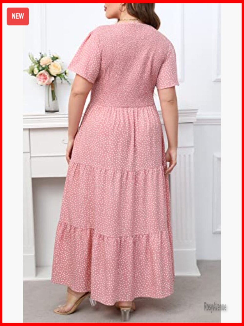 Plus Size Maxi Dress with Pockets Floral Smocked Tiered Layers Flutter Sleeves - Picture 2 of 7